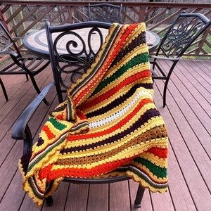 Vintage autumn Colors Handmade Crochet Blanket afghan